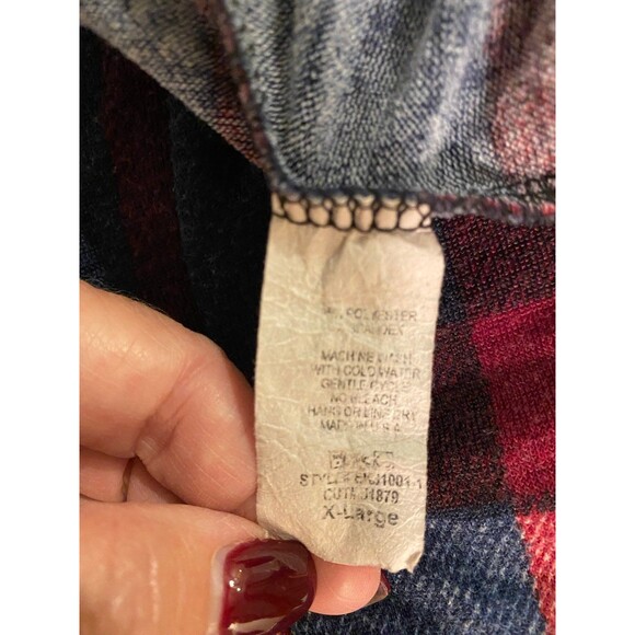 EGY Womans Jacket Plus Sz XL Navy Burgundy Plaid Open Front Light Fleece - Picture 9 of 11